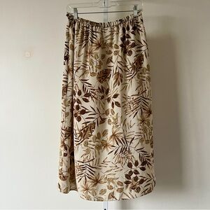 Laura Scott Cream and Brown Leaf Print Midi Skirt